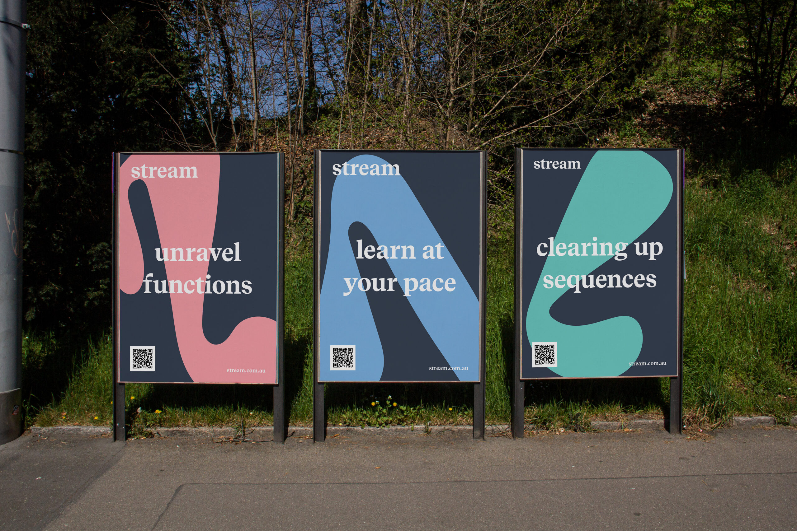 Stream OOH ads, three on the street side by side